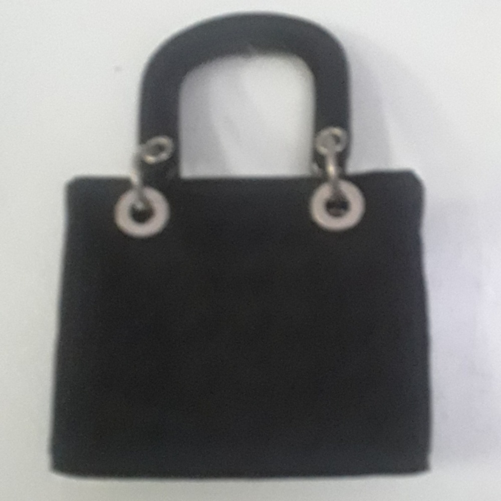 Black quilted-finish handbag with silver hardware